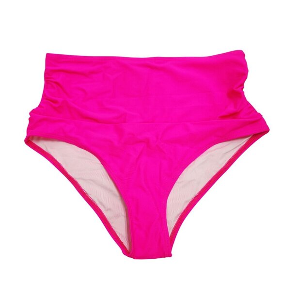 Pink High-Waisted Bikini Set Strappy Tankini Top  Ruched Bottoms Size M Swimsuit - Picture 4 of 5